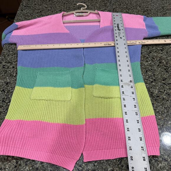 Ecowish Rainbow Cardigan Womens XL Multicolor Striped Open Front Sweater Preppy - Picture 3 of 7